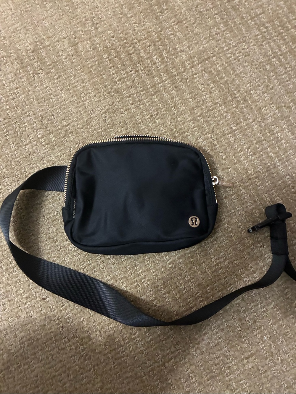 lululemon Black Belt Bag with Gold Logo Accent